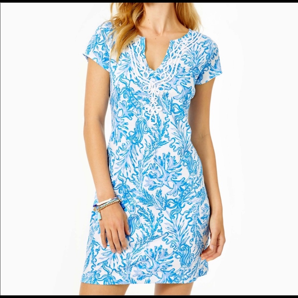 NWT Lilly Pulitzer Brewster Dress Resort White Aqua Lounge Small